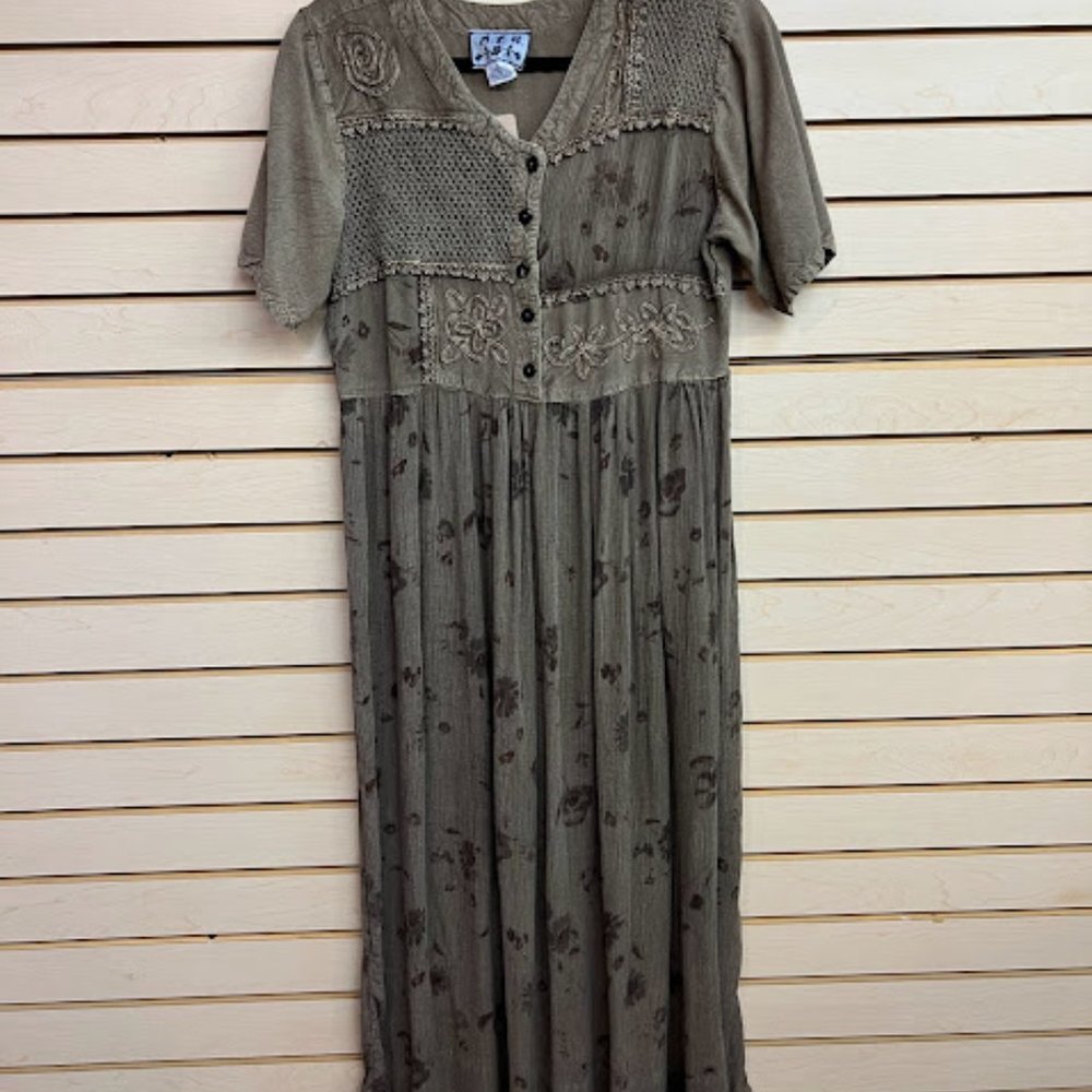 Vintage 90s brown short sleeve bohemian dress